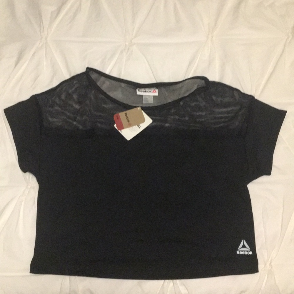 Black Reebok Crop Top w/ Mesh Shoulders